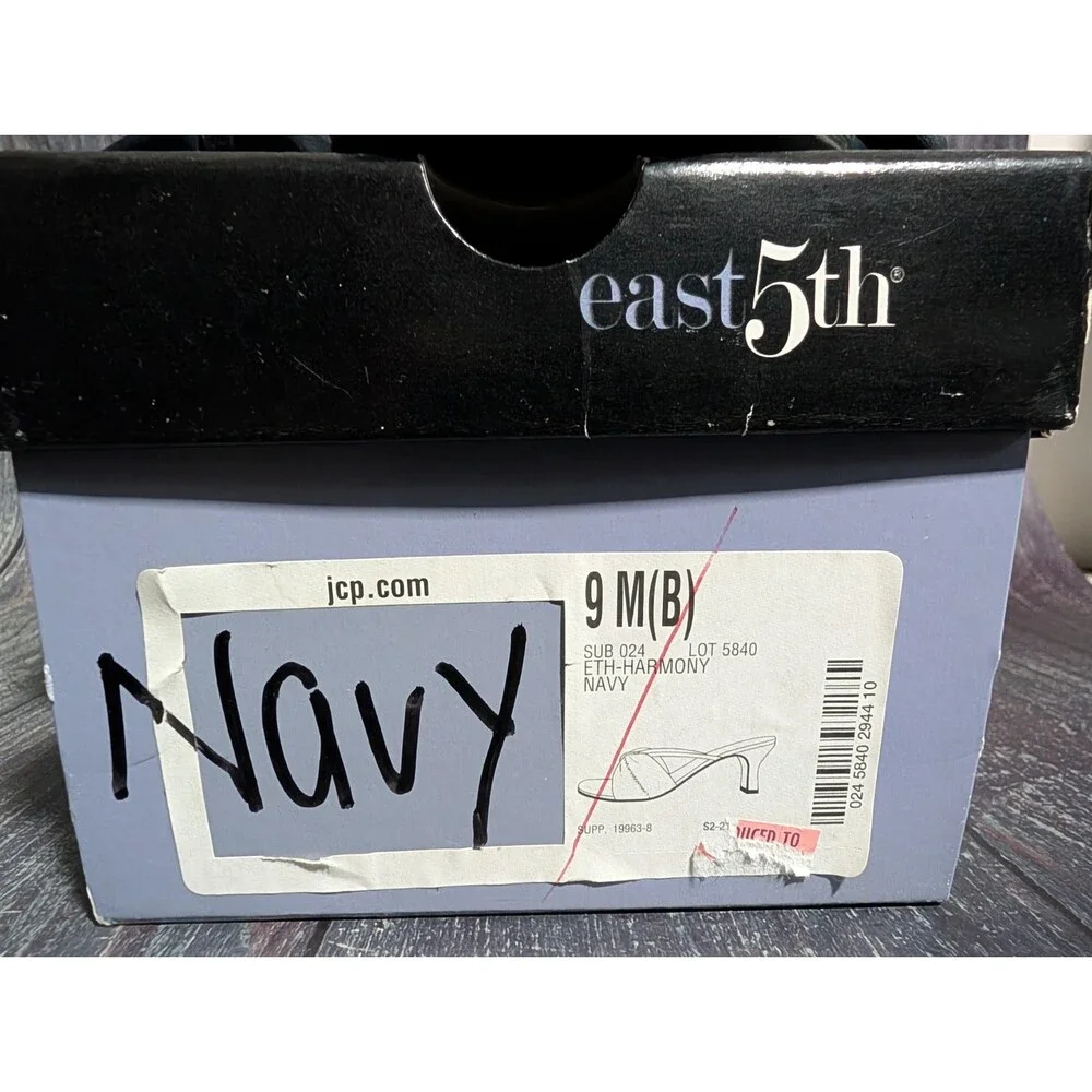 East 5th Navy Blue Strappy Fabric Bow Peep Toe Shoes Size 9M 2.5